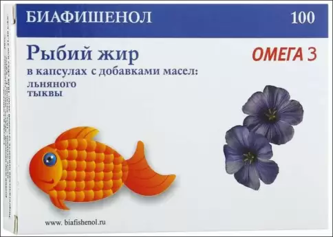 Рыбий жир Биафишенол с маслами тыквы и льна Капсулы №100 произодства Биофарм Пвт